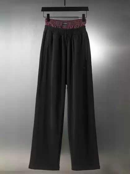 Correct Version Paris BL Home Plaid Button Stitching Fake Two-Piece Embroidered Trousers Loose Version for Men and Women