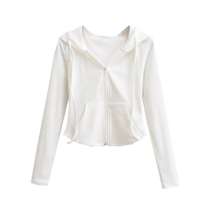 Hooded Cardigan Sweatshirt for Women Slim Fit Long Sleeve Short Length Soft Fabric Casual Wear for Spring and Autumn