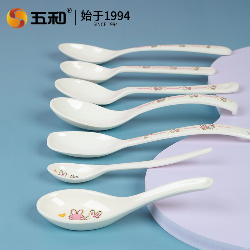 Wuhe food grade melamine tableware cartoon children's rabbit spoon tableware household children's spoon fall-resistant soup spoon wholesale