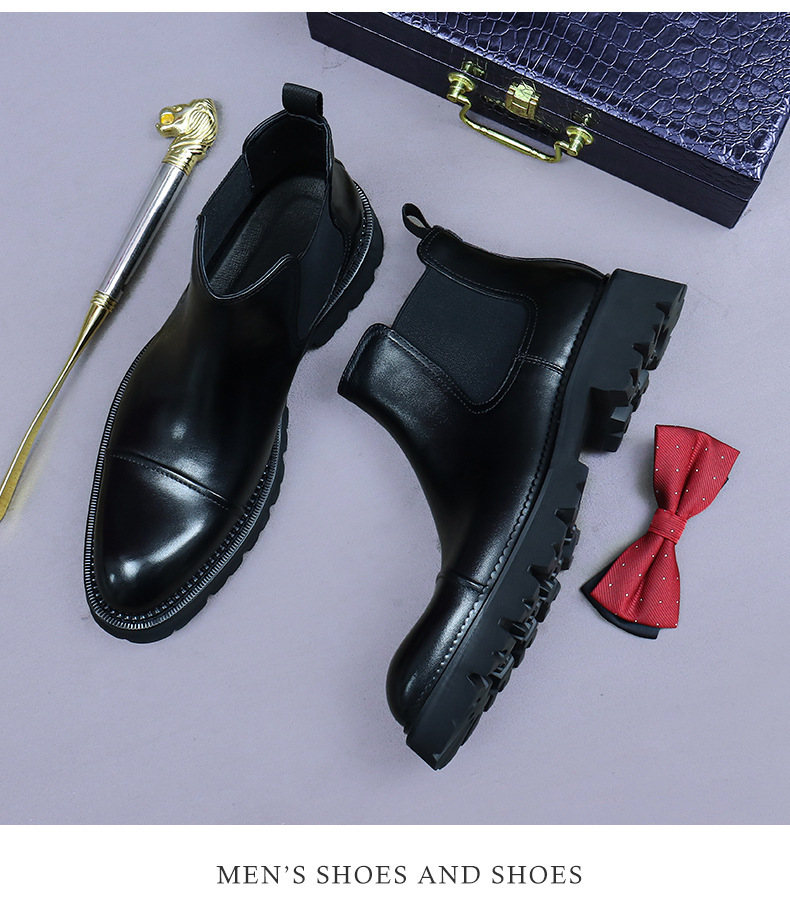 Giày boot nam cổ thấp da bò thật đế dày kiểu công sở — Màu đen, Màu cà phê