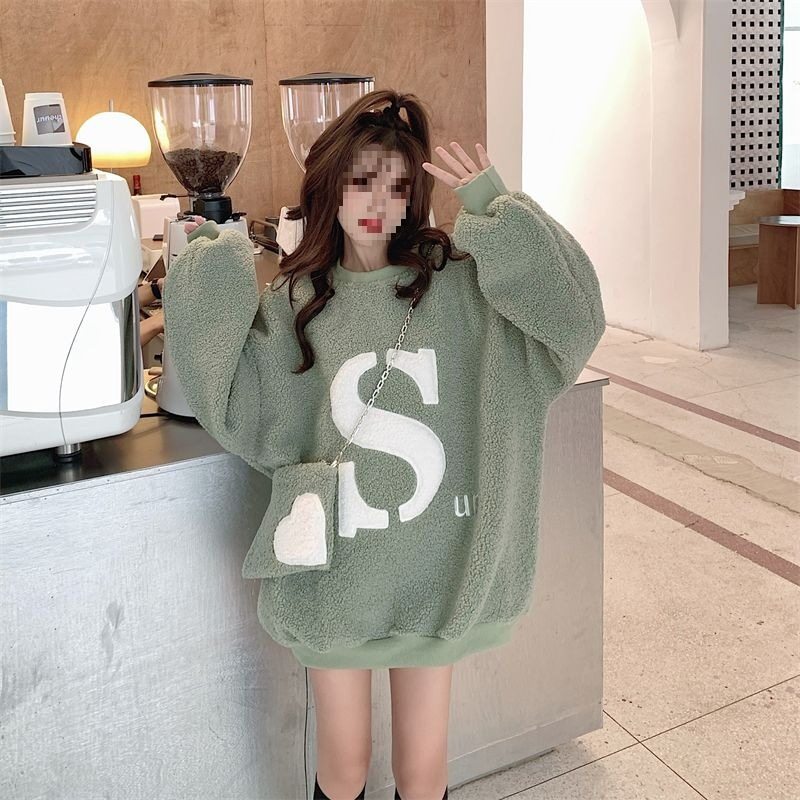 Maternity Wear Autumn and Winter New Sweatshirt Plus Velvet and Thickened Lazy Style Lamb Plush Maternity Suit