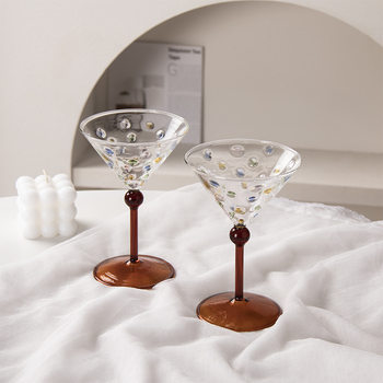 Creative Small Fresh Colorful Polka Dot Red Wine Glass Household Tall Cocktail Glass Champagne Glass Retro Liqueur Cup