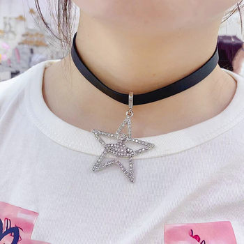 Cool Personality Diamond Star Earrings Women's Necklace Neck Leather Women's Collar Necklace Accessories