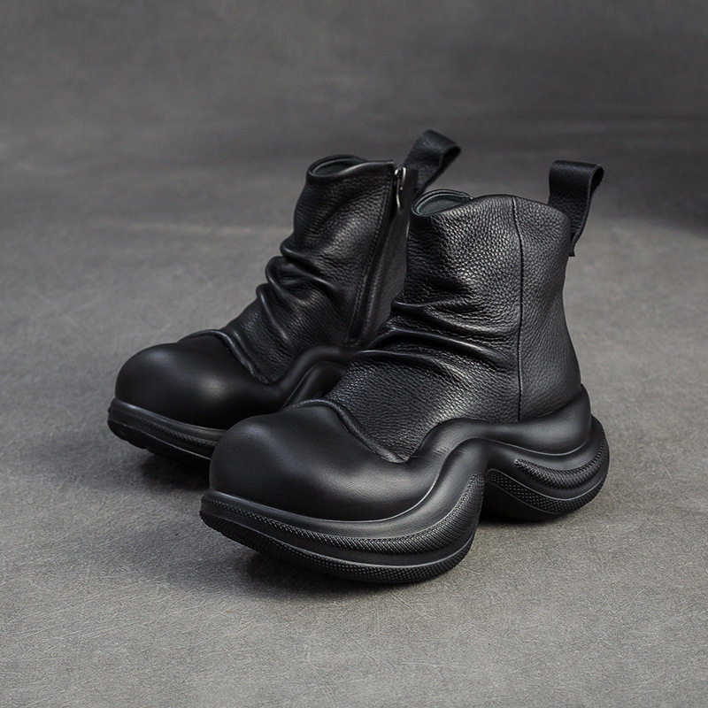 Boot Nữ Da Bò Cổ Lửng Phong Cách Anh Quốc Chiều Cao Đế Khoảng 5cm Màu Đen, Nâu