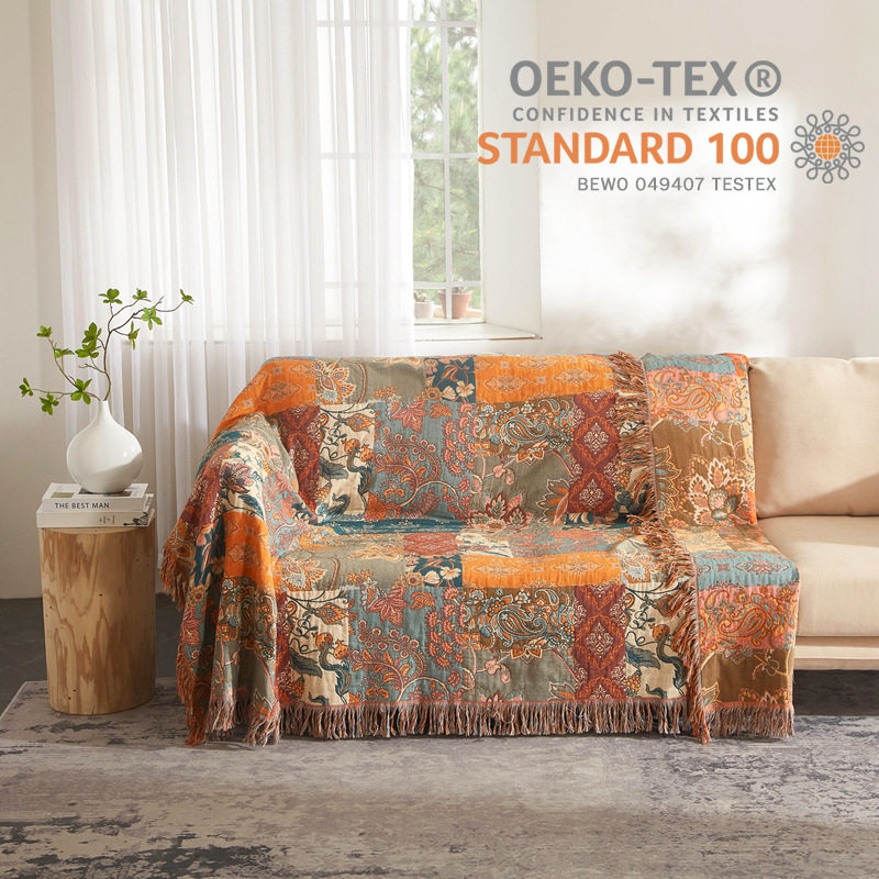 Cross-Border Hot Selling Pure Cotton Gauze Blanket Sofa Blanket Towel Nap Blanket Cotton Bohemian Thread Blanket Blanket