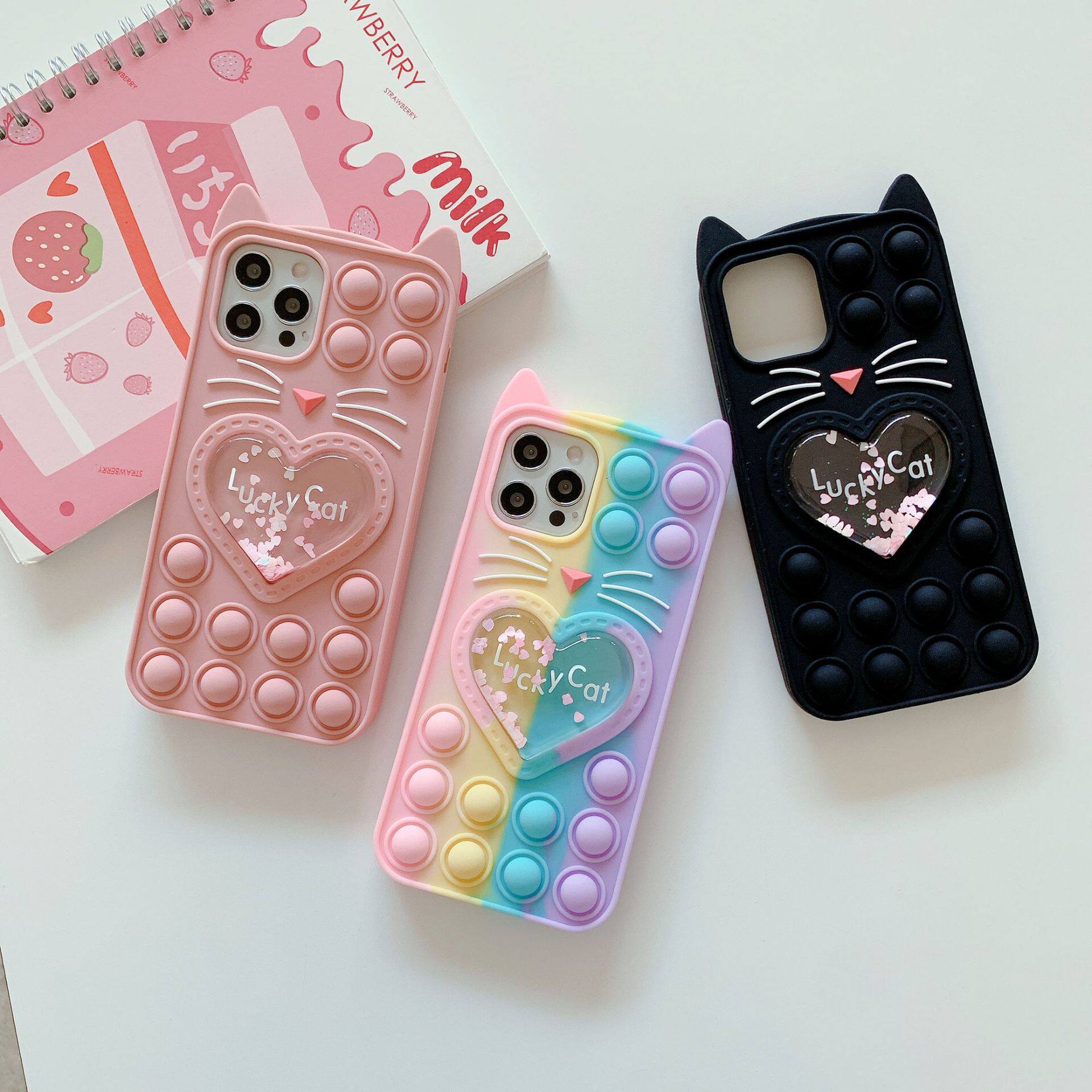 For Apple 14pro quicksand mirror Cat phone case Xiaomi Huawei vivo cartoon powder cat protective case