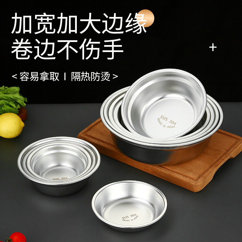 304 Stainless Steel Round Plate Deepened and Thickeneded Round Plate Food Grade Household Dish Plate Flat Plate Small Dish with Dish