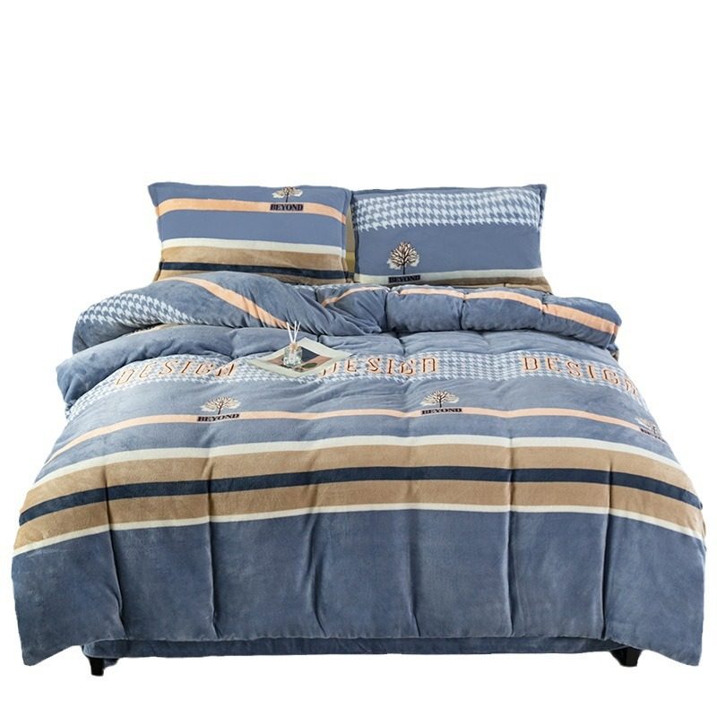 Class a Maternal and Infant-Grade Warm Milk Velvet Four-Piece Set, Thickened Double-Sided Velvet Duvet Cover, Milk Velvet Duvet Cover Single Piece, Three-Piece Set