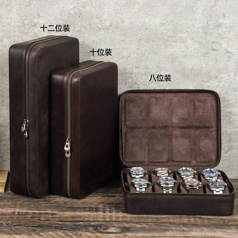 New Vintage Crazy Horse Leather Portable Watch Protection Box Watch Storage Gift Box Eight-position Leather Watch Box
