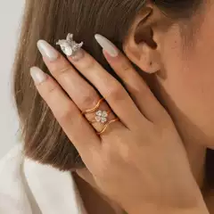European and American Four-Leaf Flower Titanium Steel Ring for Women, Niche Design Stainless Steel Ring, Personalized Versatile Jewelry, Zircon-Encrusted Ring
