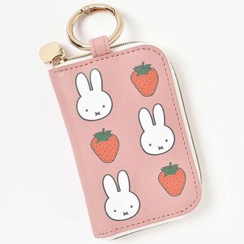Japanese Miffy Miffy Strawberry Pattern Coin Purse Cute Cartoon Girl PU Leather Key Bag Card Bag Hanging
