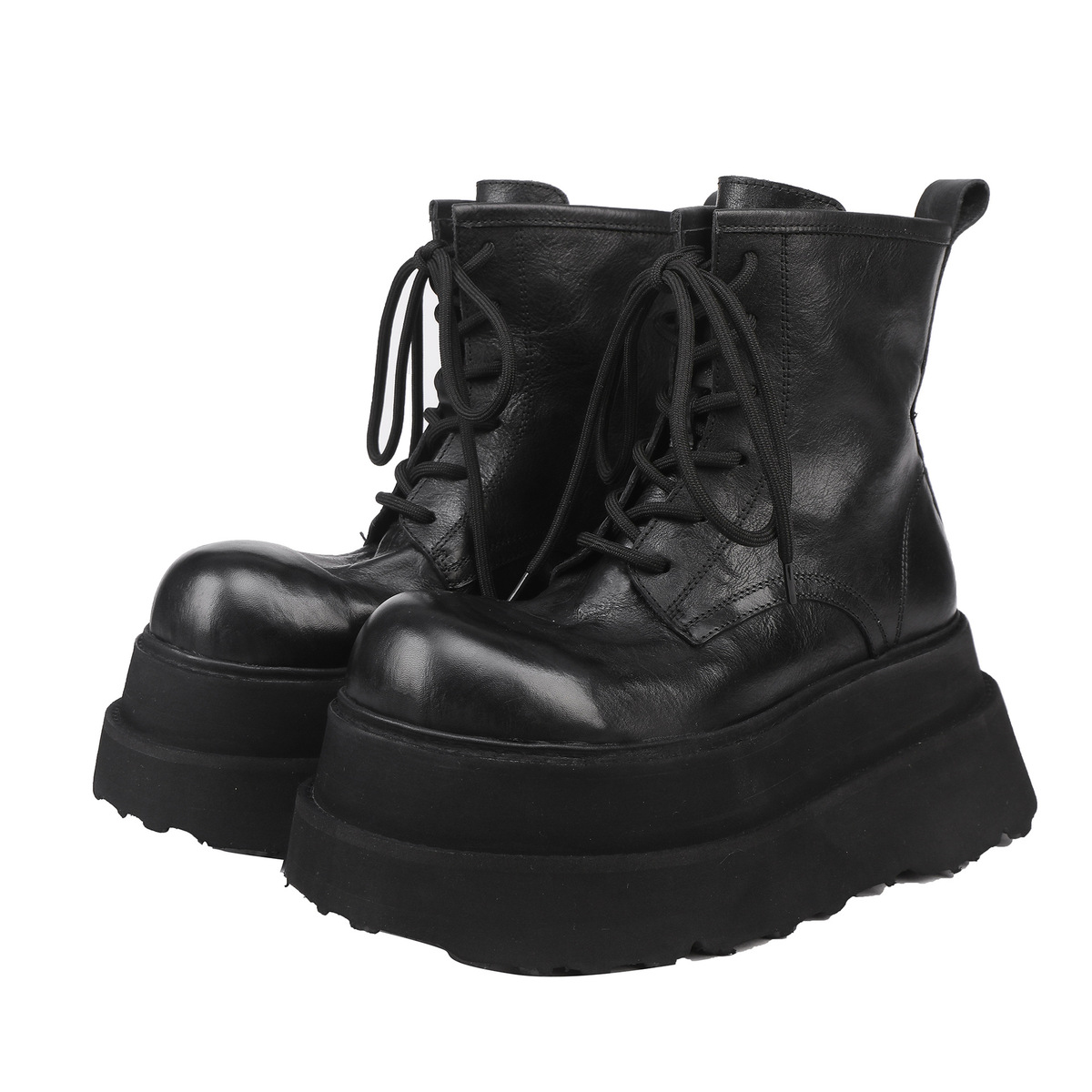Boot Martin nữ cổ ngắn đế dày, da bò thật buộc dây — đen, nâu