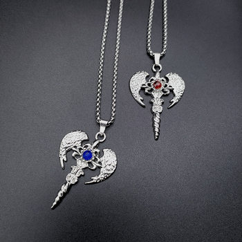 European and American Angel Wings Cross Titanium Steel Necklace Male Niche Design Sense Accessories Punk Style Diamond Pendant Pendant