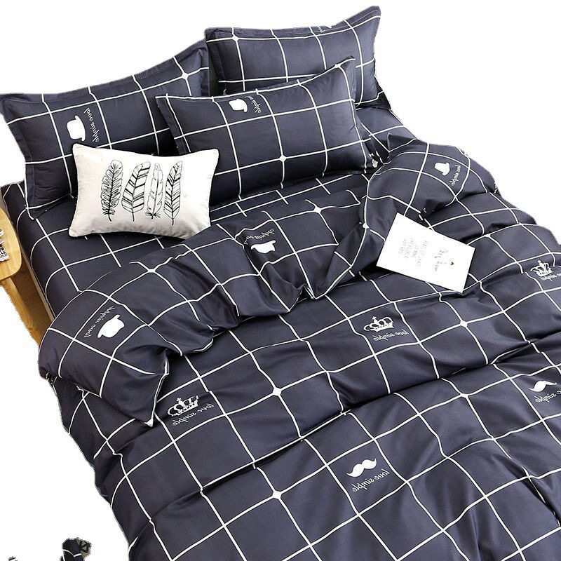 Four-Piece Bedding Set, Washed Cotton Bed Sheets, Quilt Cover, Brushed Three-Piece Set, Student Dormitory Bedroom Quilt Cover, Universal for All Seasons