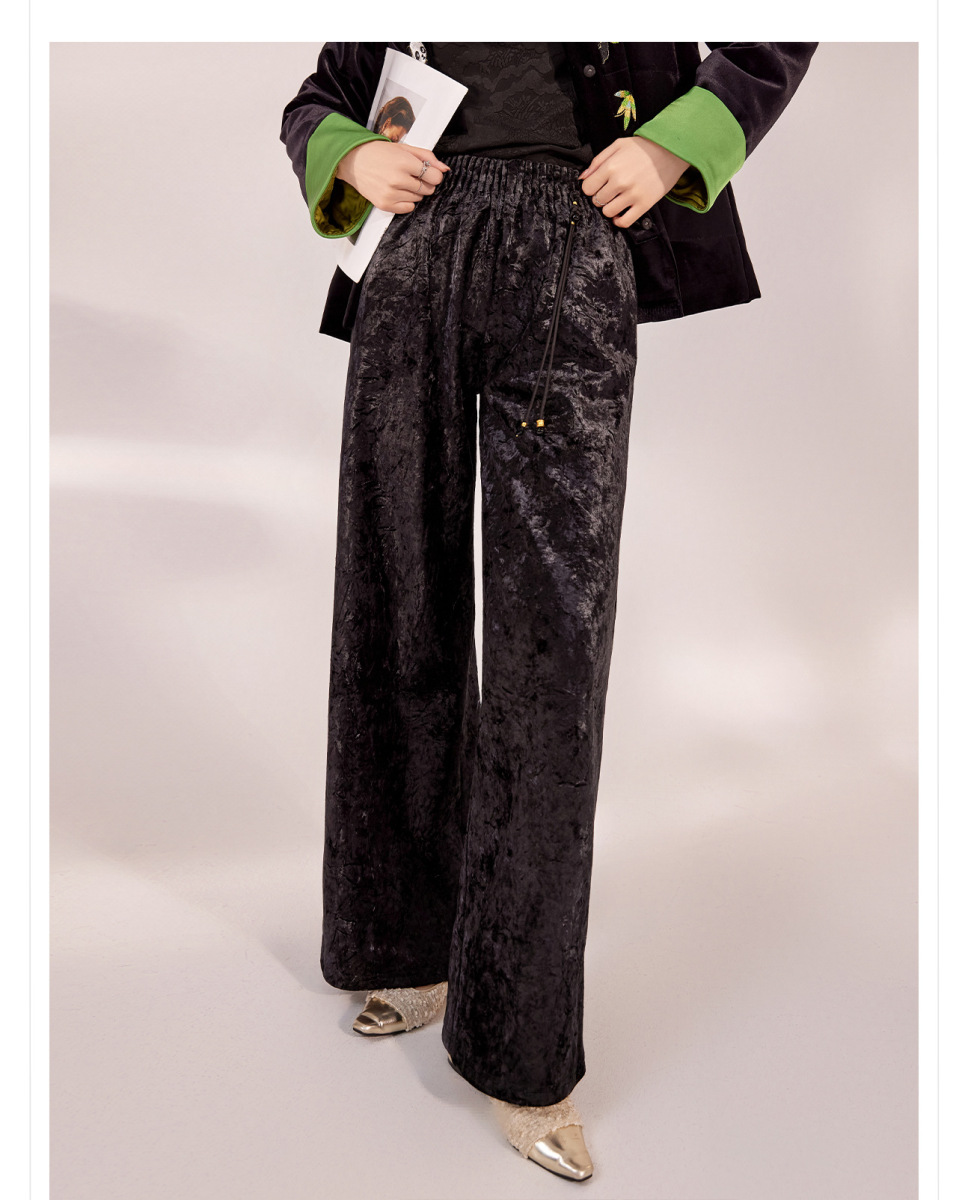 Quần dài nữ cạp cao ống rộng nhung tăm dáng suông thoải mái — Jade Black (Giao hàng ngay hôm nay), Jade Black (Giao hàng trong 7 ngày), Màu mơ sữa (cấp ngay trong ngày), Màu mơ sữa (giao hàng trong 7 ngày)