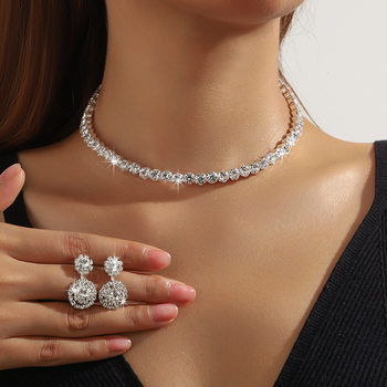 Shijiahuazi High-End Fashion Luxury Temperament Super Sparkling Rhinestone Single-Row Double-Row Necklace Choker Women's Collarbone Chain Necklace