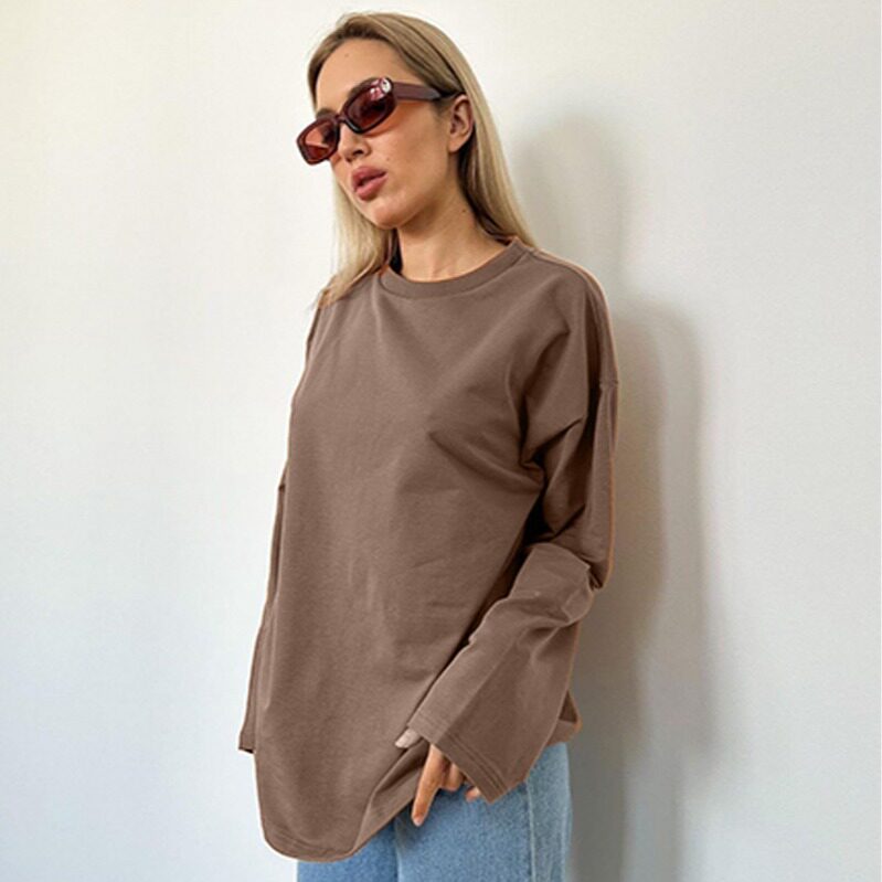 Womens Long Sleeve T Shirt Solid Color Loose Fit Casual Style 100 Cotton Spring Fall Wear Wholesale Available
