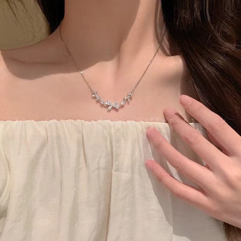 Zircon Bow Necklace Women's Ins Trendy Light Luxury Niche Design High-grade Clavicle Chain Simple All-match Necklace Chain