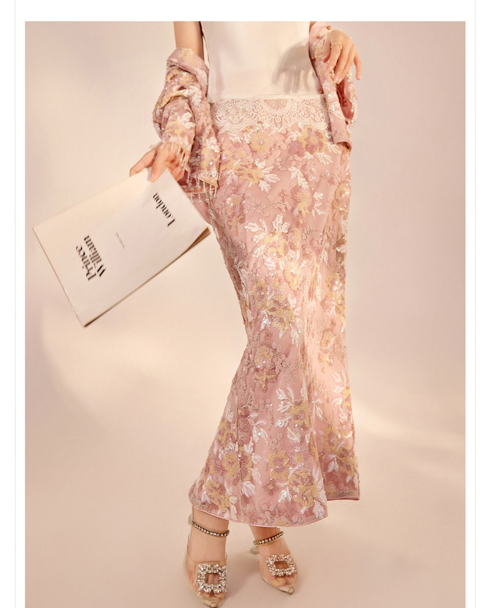 Bộ áo khoác và chân váy nữ thêu hoa đính sequin dài tay — Váy thêu (giao hàng trong 7 ngày), Váy thêu (giao hàng trong ngày), Áo khoác thêu (giao hàng trong 7 ngày), Áo khoác thêu (giao hàng trong ngày)