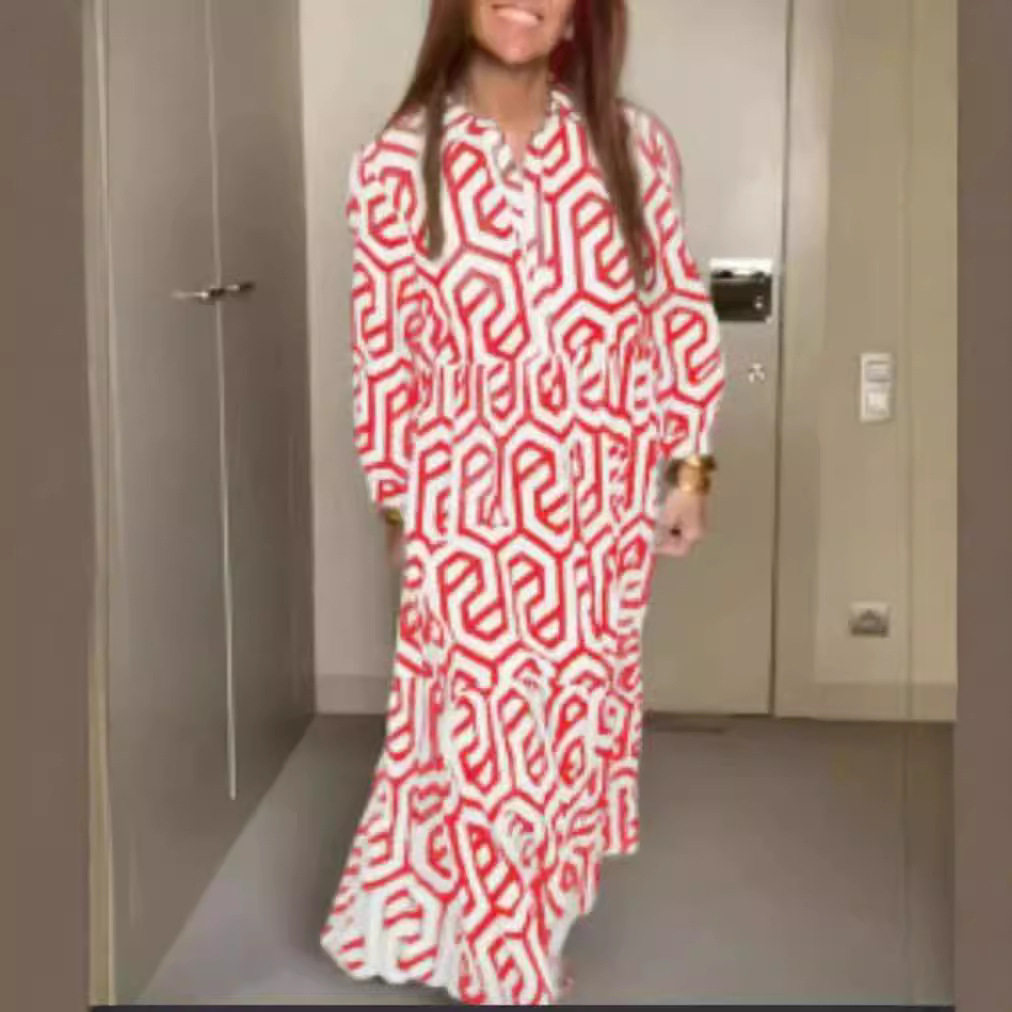 Fashionable Long Sleeve Floral Shirt Dress Elegant Design European Style Versatile for Casual or Formal Occasions