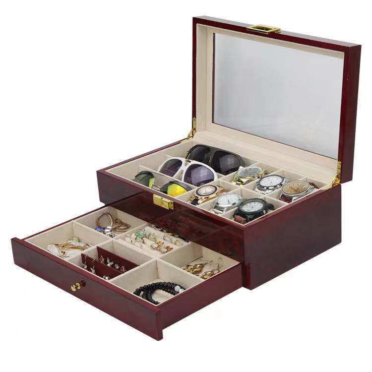 Paint double-layer watch glasses jewelry box watch glasses box three-in-one storage box jewelry watch display box