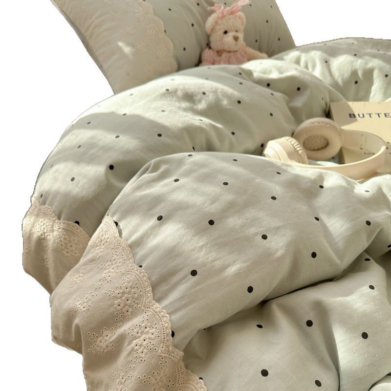 French Lace Bedding Four-piece Set Pure Cotton Cotton Quilt Cover Bed Sheet Quilt Cover Bedhat Dormitory Three-piece Set