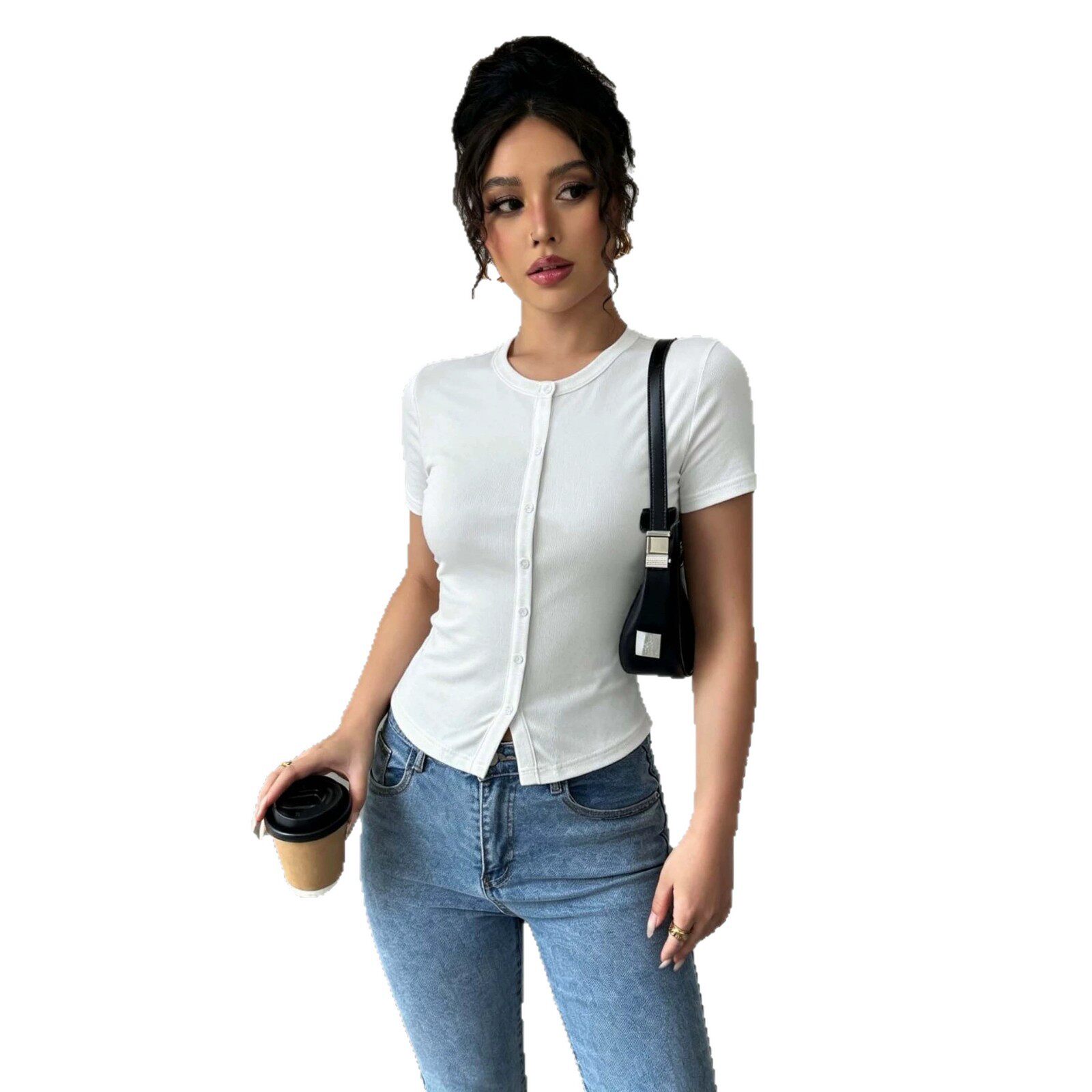 Casual Womens T Shirt Slim Fit Cropped Short Sleeve Lightweight Fabric Summer Wear for Everyday Use Wholesale
