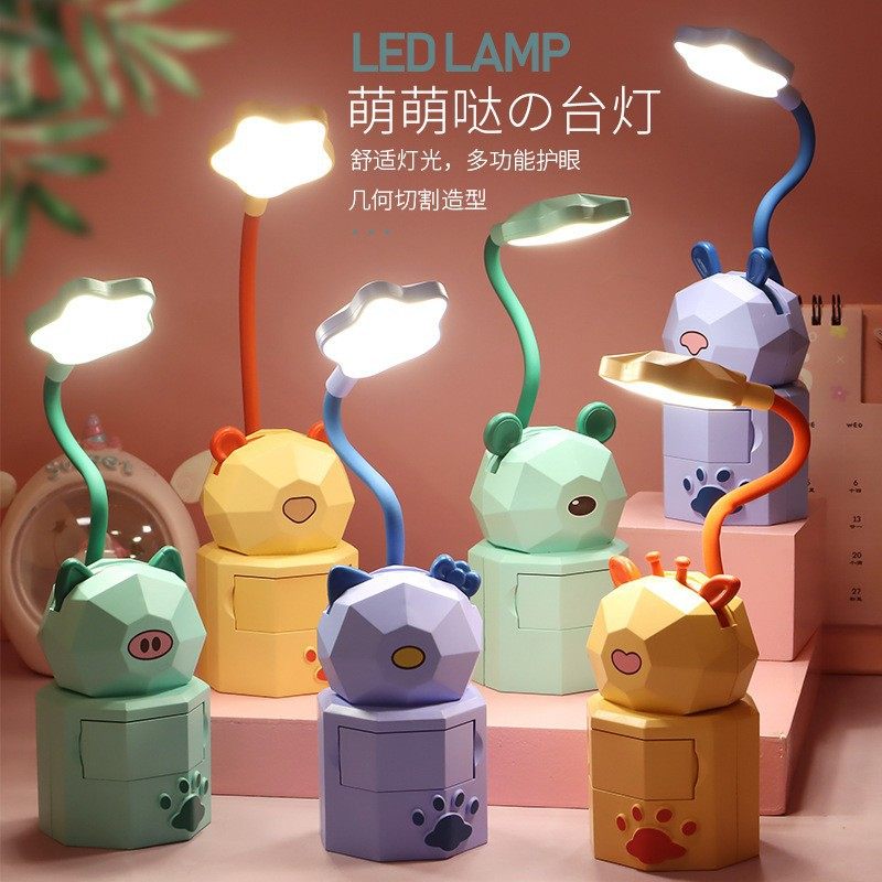 Foreign trade cross-border cartoon cute pet rechargeable table lamp USB folding eye protection learning desk lamp bedroom bedside lamp night light