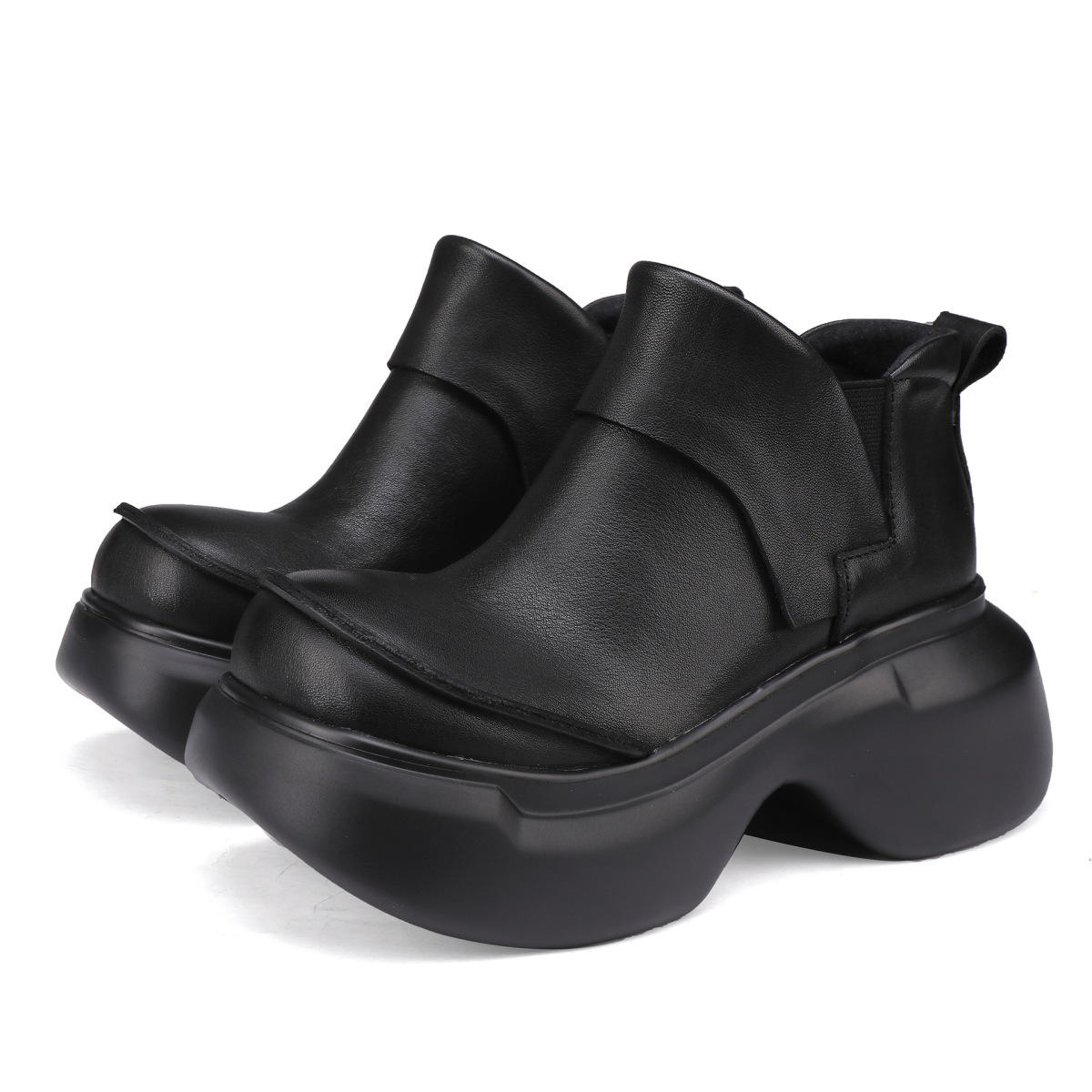 Boot nữ cổ ngắn da bò thật đế dày tăng chiều cao — màu đen, Màu nâu
