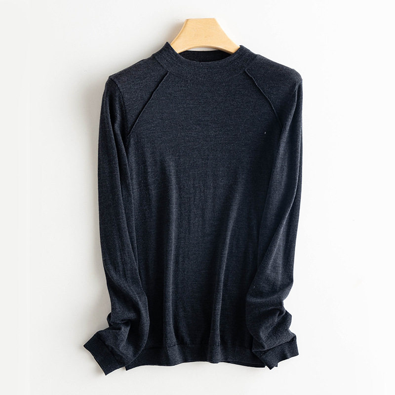 100%美丽诺羊毛衫2025秋冬圆领纯色修身显瘦气质针织衫打底衫