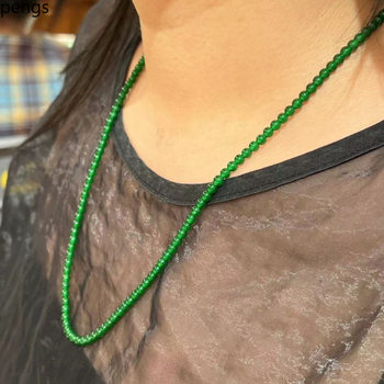 New Natural Jadeite Burmese Ice Type Zhengyang Green Jadeite Millet Beads 4 Bracelet Necklace Dual-Purpose Full Green Round Beads