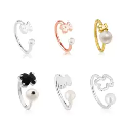 Sweet Dolls Bear Pearl Ring Women's Personality All-match Adjustable Ring Ins