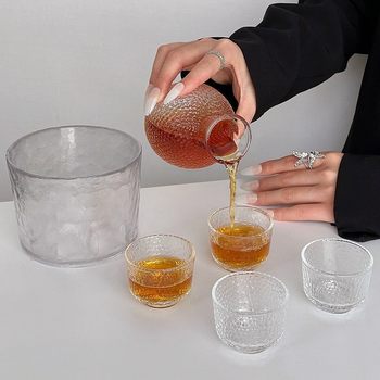 Chinese-Style Hammered Sake Set Home Wine and Tea Accessories Teapot Tea Cups 0.05kg Liquor Glasses Glass Cups