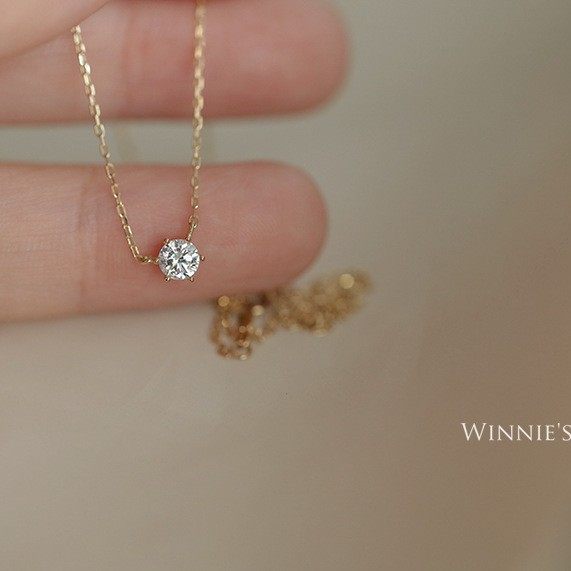 Worth buying S925 silver plated 14K gold pendant all-match single diamond clavicle chain Six-claw zircon sterling silver necklace for women