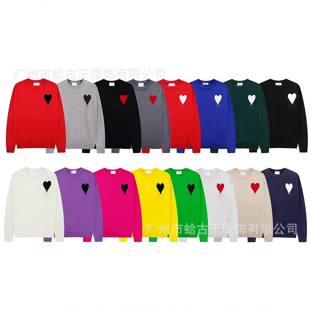 秋冬新款高领爱心毛衣男女条纹青年桃心跨境外贸休闲套头针织衫