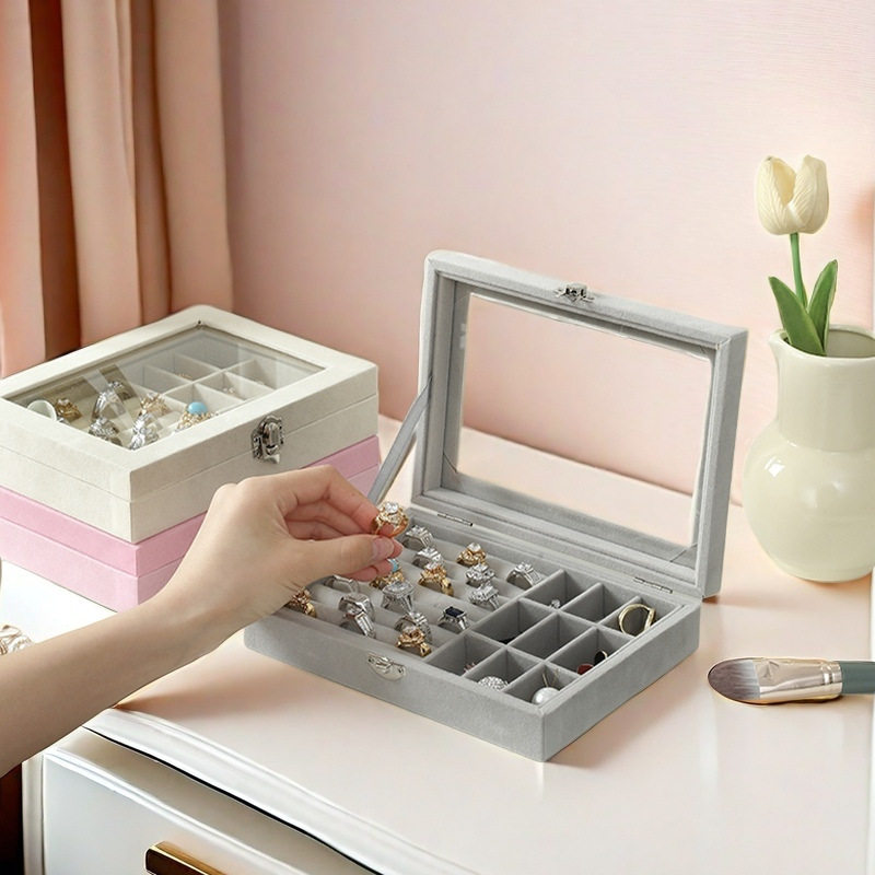 Cross-Border Popular High-End Storage Jewelry Box Velvet Student Desktop Jewelry Box Ring Necklace Earrings Storage Box