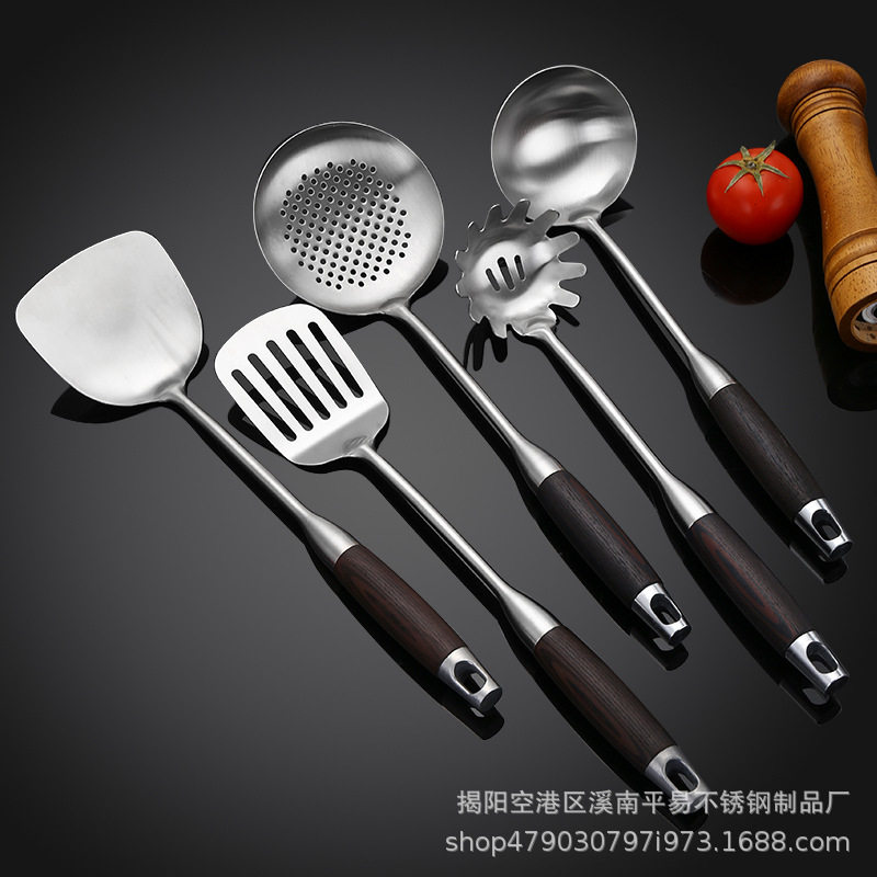304 stainless steel kitchenware set spatula soup spoon cooking spatula kitchen household spatula black wooden handle thickened handle