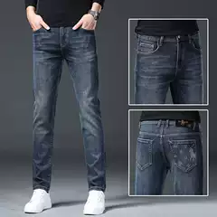 Brand New Autumn and Winter European Trendy Brand Flame-Printed Jeans for Men, Versatile Slim-Fit Straight-Leg Stretch Pants