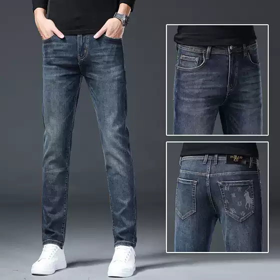 Brand New Autumn and Winter European Trendy Brand Flame-Printed Jeans for Men, Versatile Slim-Fit Straight-Leg Stretch Pants