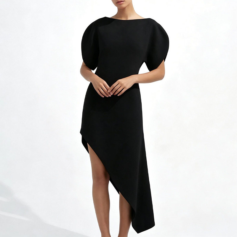 Womens Summer Dress Fashionable Solid Color Irregular Hem Elegant Style Perfect for Casual Outings Wholesale