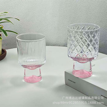 Pink Mountain Glass Cup Water Cup High Sense Niche Creative High Foot Drink Cup Coffee Cup Sweet Cone Cup Wine Cup