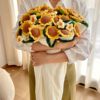 Finished Sunflower Bouquet Blanket Pastoral Blanket Handmade Woven Blossom Flower Blanket Rose Bouquet Blanket Wholesale Blanket