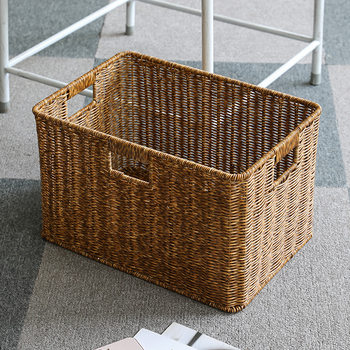 Woven Storage Basket Household Cabinet Coffee Table Fit Basket Clothes Snacks Storage Box Imitation Rattan Woven Basket European Style