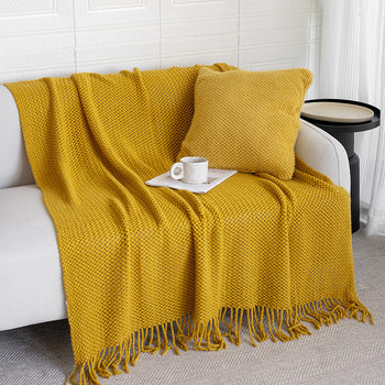 Simple Hollow Grid Knitted Blanket Spring and Summer Office Sofa Nap Wool Blanket Homestay Bed End Blanket