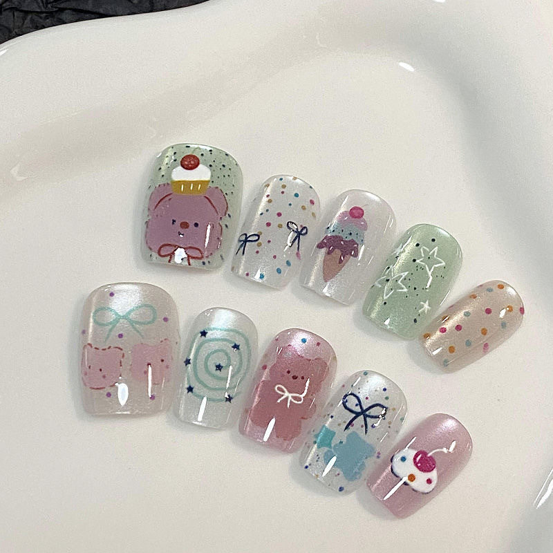 [Bow Tie Bear] Cat's Eye Hand-Wearing Nail Patch Nail Art False Nail 5090#