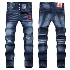New Streetwear Men's Embroidered Ripped Jeans Slim Straight Mid-Rise Casual Denim Pants