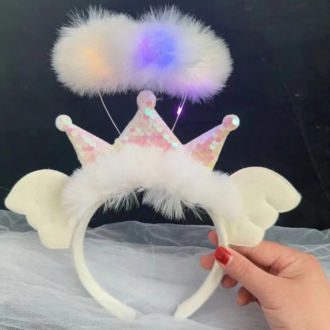 发光皇冠天使翅膀羽毛发箍舞台节日头饰仙女头环发光玩具批发夜市