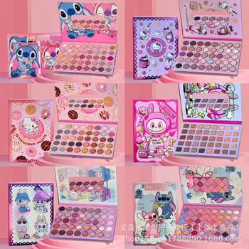 40-Color Cartoon Eyeshadow with Mirror, High Color Rendering, Flip-Book Eyeshadow, Earthy European and American Dazzling Colorful Multi-Color Eyeshadow