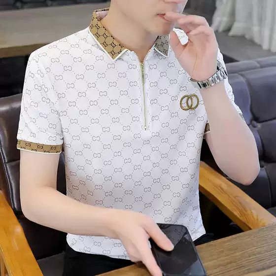 Foreign trade men's summer New lapel pullover printed short-sleeved polo shirt trendy youth men's casual T-shirt