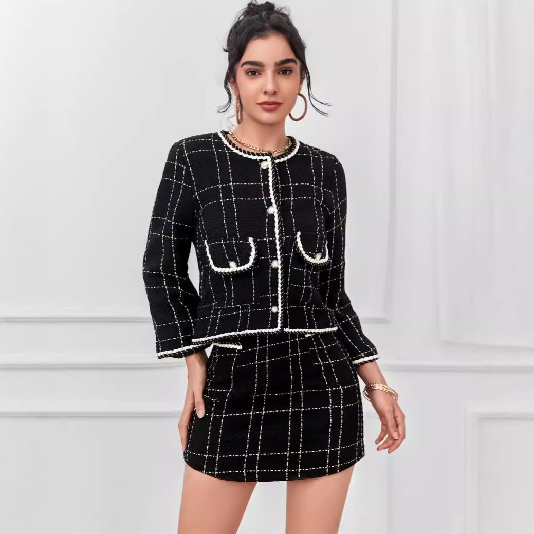 Chic Two Piece Set Elegant A Line Skirt Stylish Tweed Fabric Vintage Inspired Perfect for Parties or Casual Outings